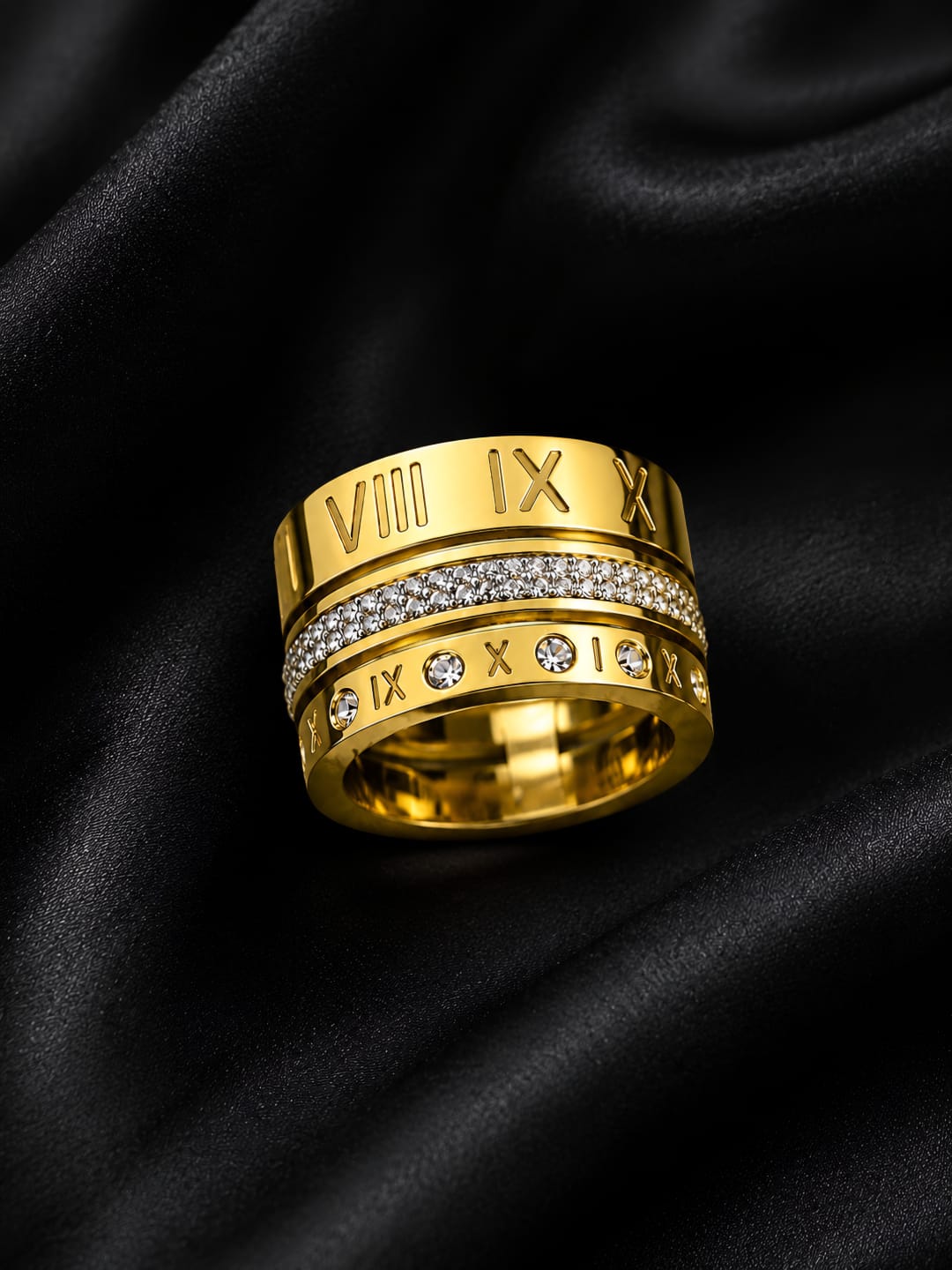 Luxury Gold-Tone Roman Numeral Ring