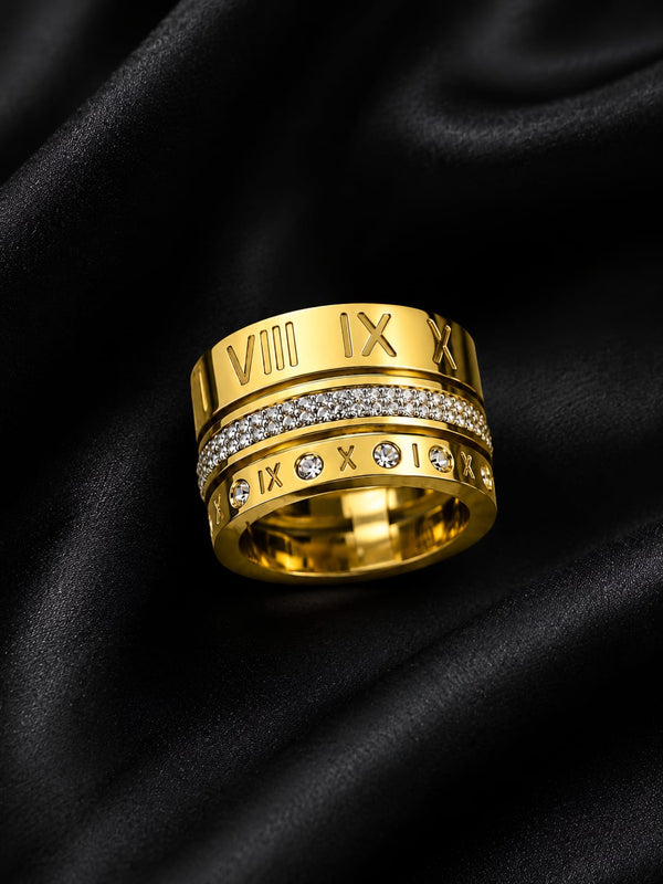 Luxury Gold-Tone Roman Numeral Ring