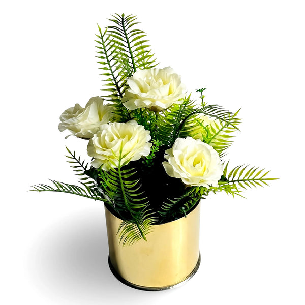 Artificial White Rose Potted Plant